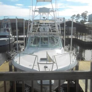 Aluminum top mount boat lift designed for durable and efficient boat storage in dock and waterfront settings