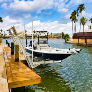 Stainless steel elevator boat lift system for durable and smooth vertical lifting in waterfront installations